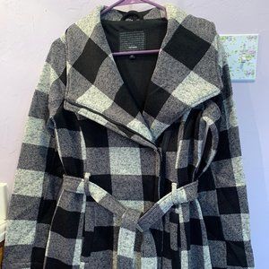 Black and White Buffalo Check Fleece Coat